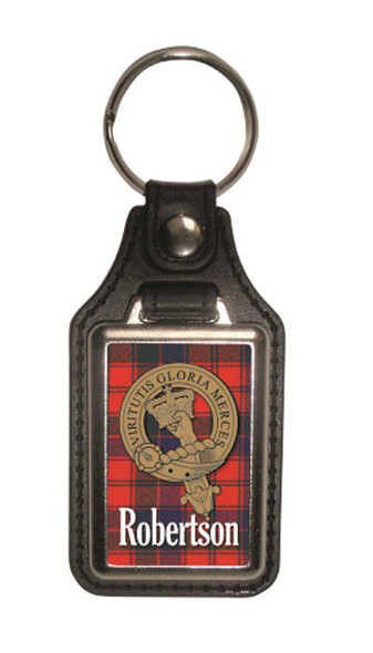 Robertson Clan Badge Tartan Scottish Family Name Leather Key Ring Set of 2