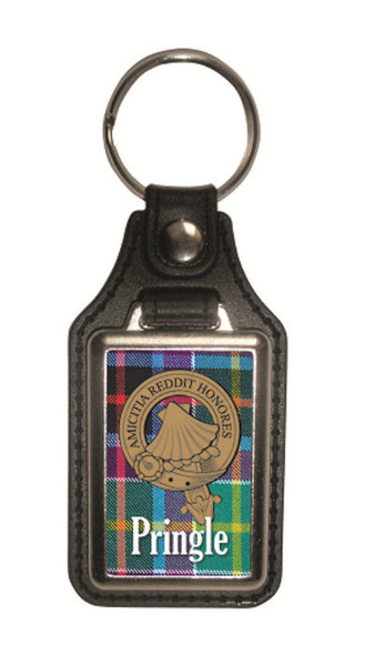 Pringle Clan Badge Tartan Scottish Family Name Leather Key Ring Set of 2