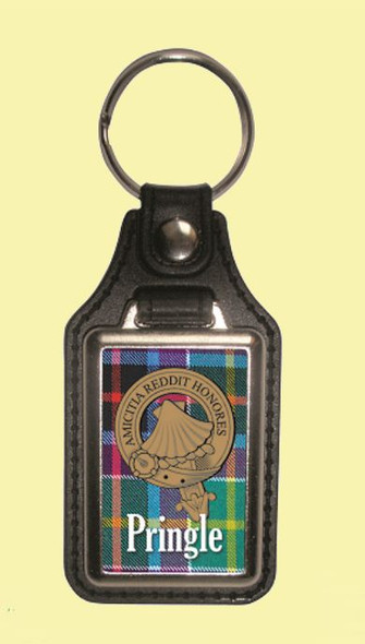 Pringle Clan Badge Tartan Scottish Family Name Leather Key Ring Set of 2