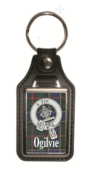 Ogilvie Clan Badge Tartan Scottish Family Name Leather Key Ring Set of 2