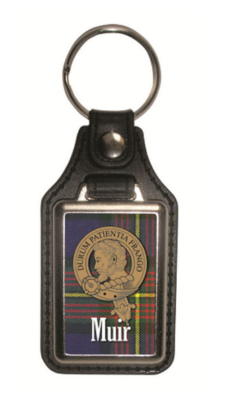 Muir Clan Badge Tartan Scottish Family Name Leather Key Ring Set of 2