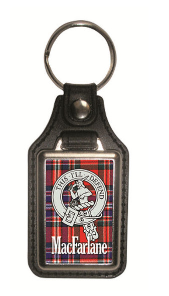 MacFarlane Clan Badge Tartan Scottish Family Name Leather Key Ring Set of 2