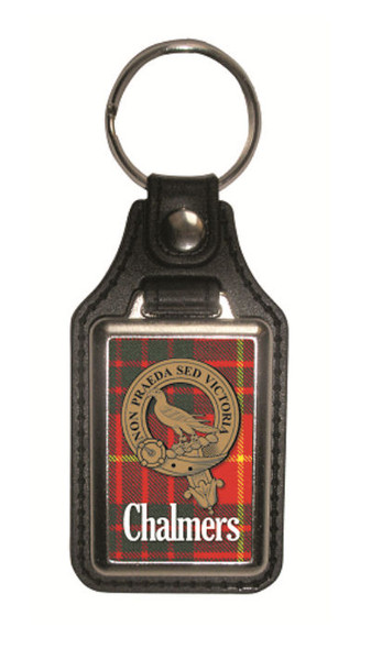 Chalmers Clan Badge Tartan Scottish Family Name Leather Key Ring Set of 2