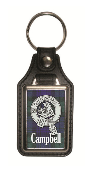 Campbell Clan Badge Tartan Scottish Family Name Leather Key Ring Set of 2