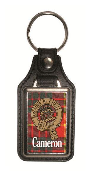 Cameron Clan Badge Tartan Scottish Family Name Leather Key Ring Set of 2