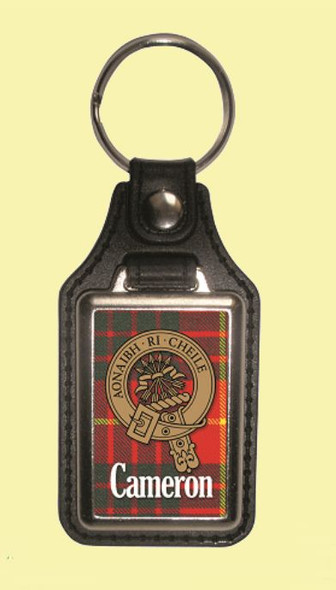 Cameron Clan Badge Tartan Scottish Family Name Leather Key Ring Set of 2