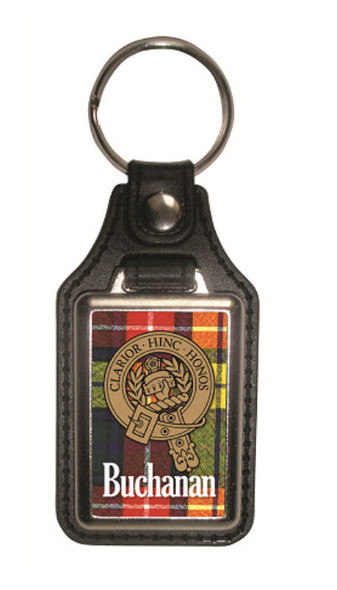 Buchanan Clan Badge Tartan Scottish Family Name Leather Key Ring Set of 2
