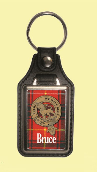 Bruce Clan Badge Tartan Scottish Family Name Leather Key Ring Set of 2