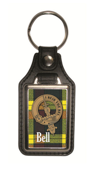 Bell Clan Badge Tartan Scottish Family Name Leather Key Ring Set of 2