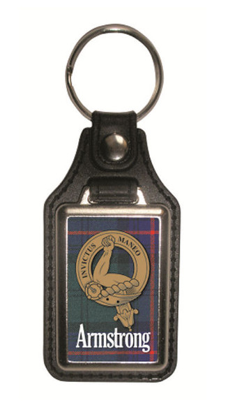 Armstrong Clan Badge Tartan Scottish Family Name Leather Key Ring Set of 2