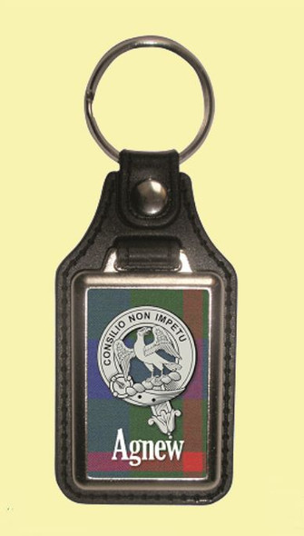 Agnew Clan Badge Tartan Scottish Family Name Leather Key Ring Set of 2