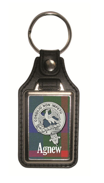 Agnew Clan Badge Tartan Scottish Family Name Leather Key Ring Set of 2