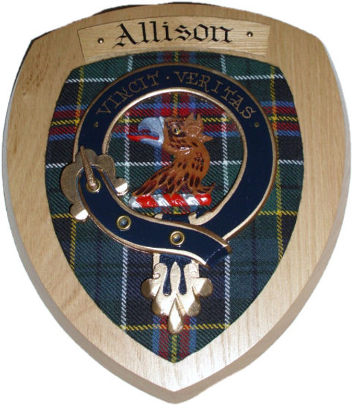 Allison Clan Crest Tartan 10 x 12 Woodcarver Wooden Wall Plaque 