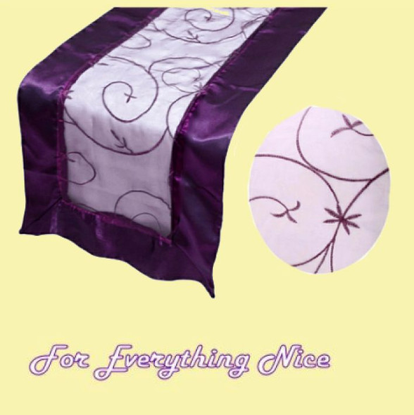 Eggplant Embroidered Wedding Table Runners Decorations x 25 For Hire
