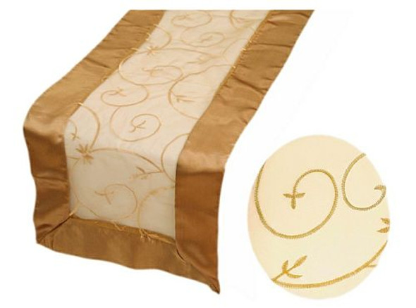 Gold Embroidered Wedding Table Runners Decorations x 25 For Hire