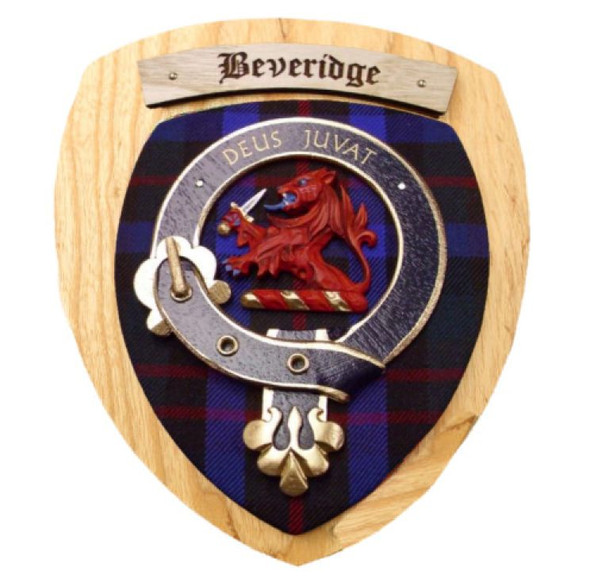 Beveridge Clan Crest Tartan 7 x 8 Woodcarver Wooden Wall Plaque 