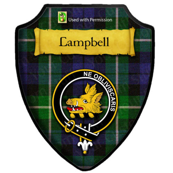 Campbell Of Argyll Modern Tartan Crest Wooden Wall Plaque Shield