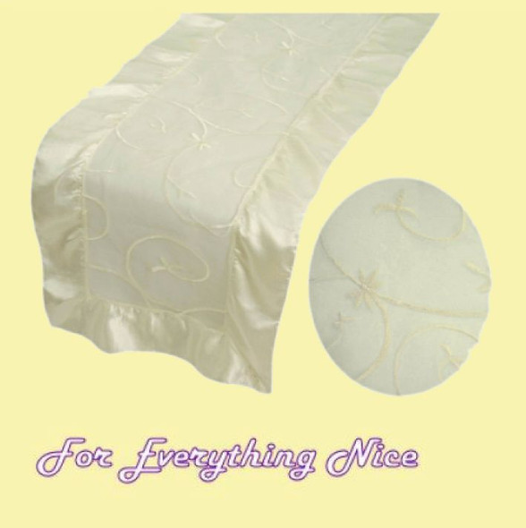 Ivory Embroidered Wedding Table Runners Decorations x 25 For Hire