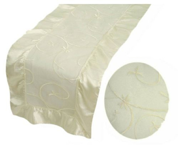 Ivory Embroidered Wedding Table Runners Decorations x 25 For Hire