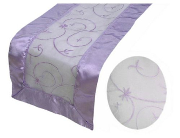 Lavender Embroidered Wedding Table Runners Decorations x 25 For Hire