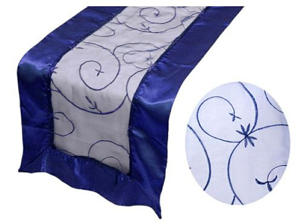 Navy Blue Embroidered Wedding Table Runners Decorations x 25 For Hire