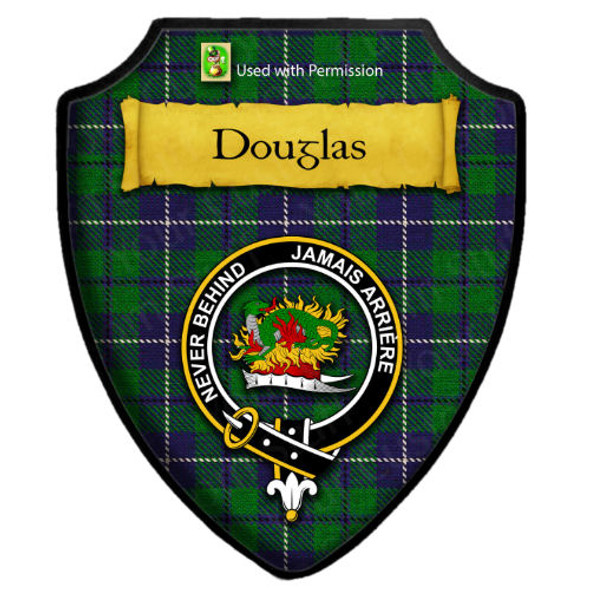 Douglas Green Modern Tartan Crest Wooden Wall Plaque Shield