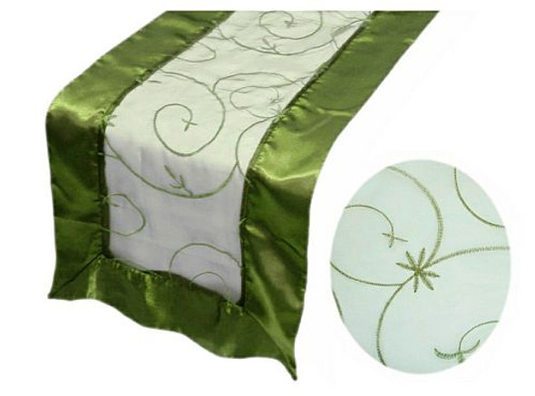 Willow Green Embroidered Wedding Table Runners Decorations x 25 For Hire