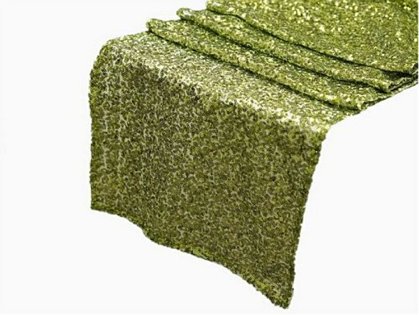 Apple Green Duchess Sequin Wedding Table Runners Decorations x 10 For Hire