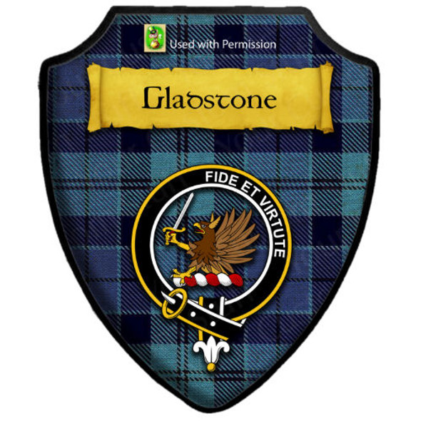 Gladstone Blue Weathered Tartan Crest Wooden Wall Plaque Shield