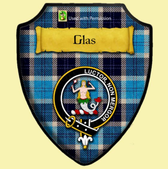 Glas Blue Modern Tartan Crest Wooden Wall Plaque Shield