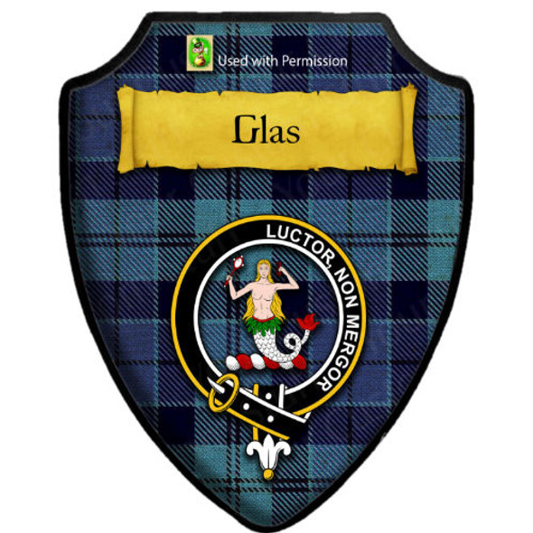 Glas Blue Weathered Tartan Crest Wooden Wall Plaque Shield