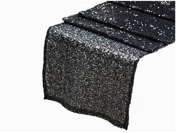 Black Duchess Sequin Wedding Table Runners Decorations x 10 For Hire