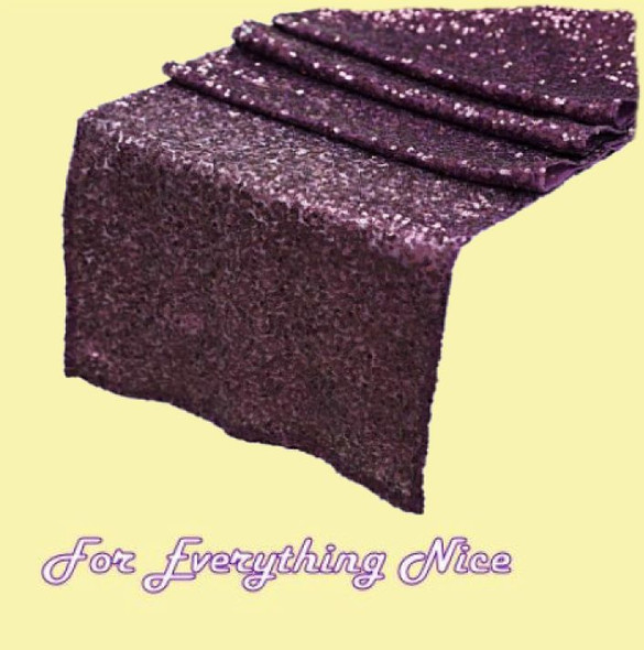 Eggplant Duchess Sequin Wedding Table Runners Decorations x 10 For Hire