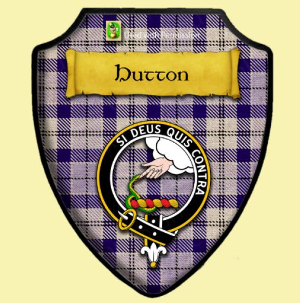 Hutton Modern Purple Tartan Crest Wooden Wall Plaque Shield