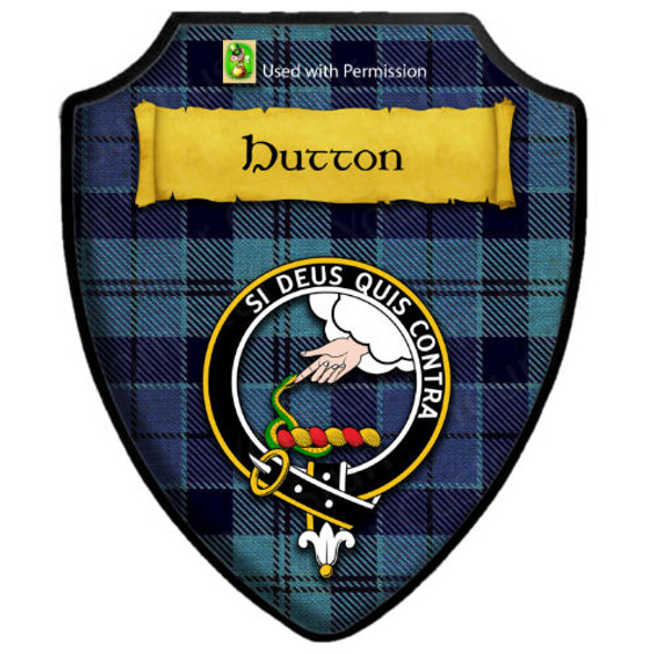 Hutton Weathered Tartan Crest Wooden Wall Plaque Shield