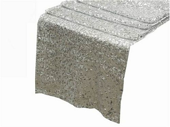Silver Duchess Sequin Wedding Table Runners Decorations x 10 For Hire