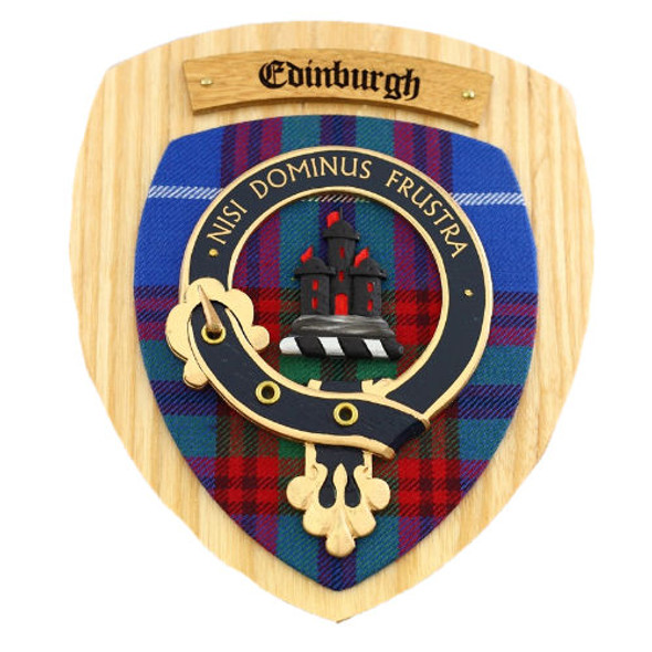 Edinburgh Crest Tartan 7 x 8 Woodcarver Wooden Wall Plaque 