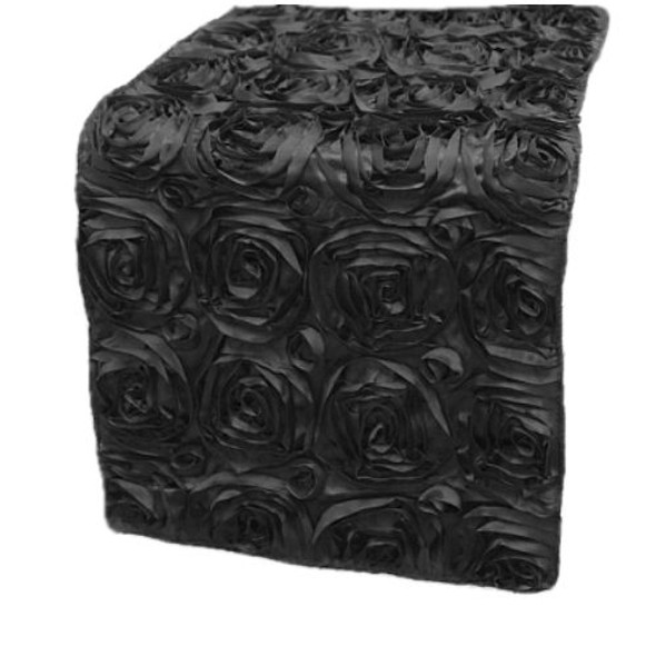 Black Grandiose Rosette Wedding Table Runners Decorations x 10 For Hire