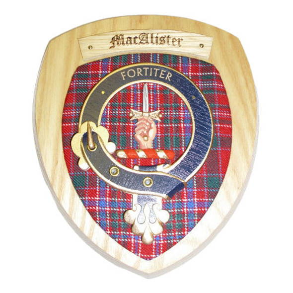 MacAlister Clan Crest Tartan 7 x 8 Woodcarver Wooden Wall Plaque 