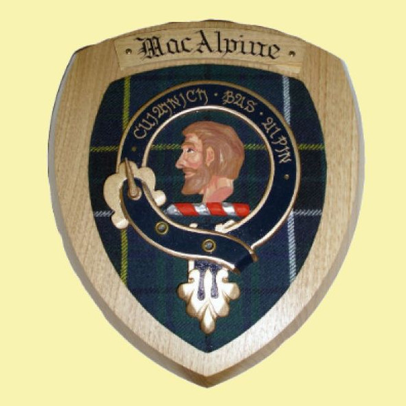 MacAlpine Clan Crest Tartan 7 x 8 Woodcarver Wooden Wall Plaque 