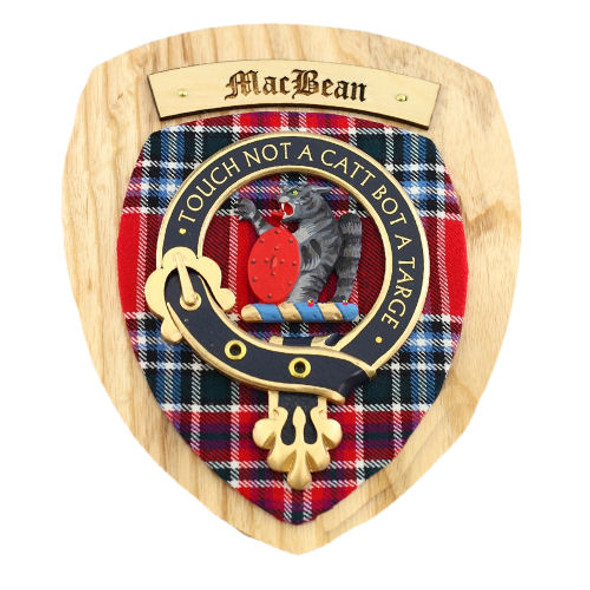 MacBean Clan Crest Tartan 7 x 8 Woodcarver Wooden Wall Plaque 