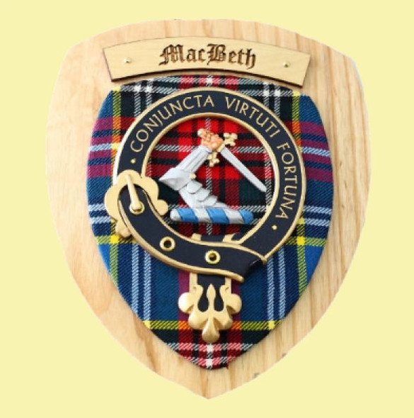 MacBeth Clan Crest Tartan 7 x 8 Woodcarver Wooden Wall Plaque 