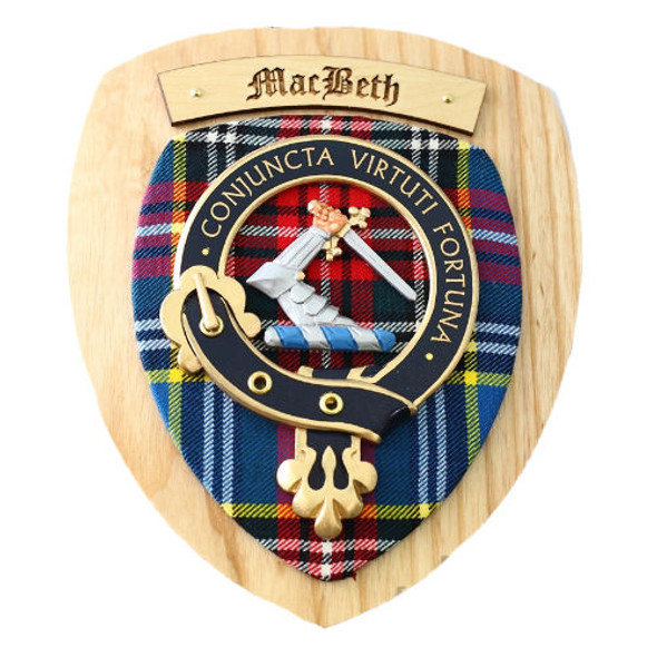 MacBeth Clan Crest Tartan 7 x 8 Woodcarver Wooden Wall Plaque 