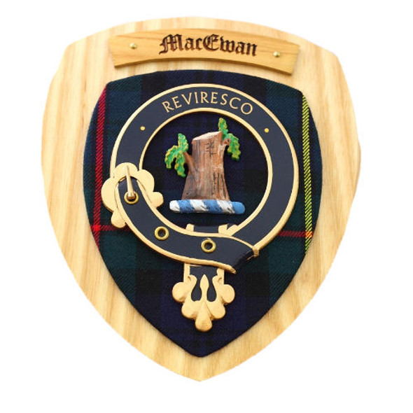 MacEwan Clan Crest Tartan 7 x 8 Woodcarver Wooden Wall Plaque 