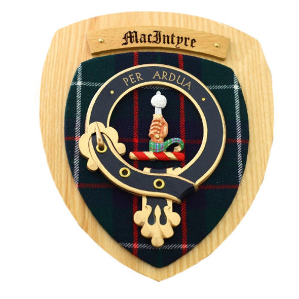 MacIntyre Clan Crest Tartan 7 x 8 Woodcarver Wooden Wall Plaque 