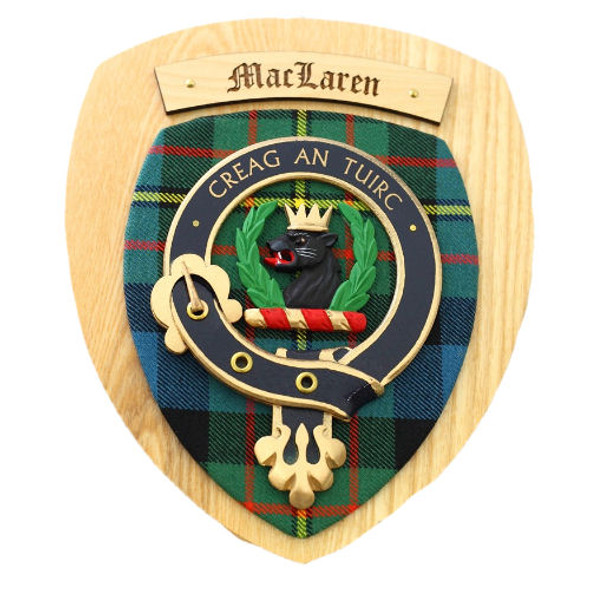 MacLaren Clan Crest Tartan 7 x 8 Woodcarver Wooden Wall Plaque 