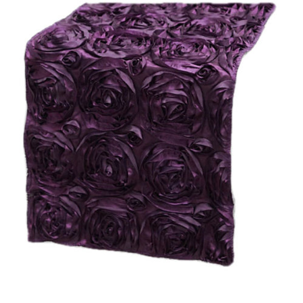 Eggplant Grandiose Rosette Wedding Table Runners Decorations x 10 For Hire