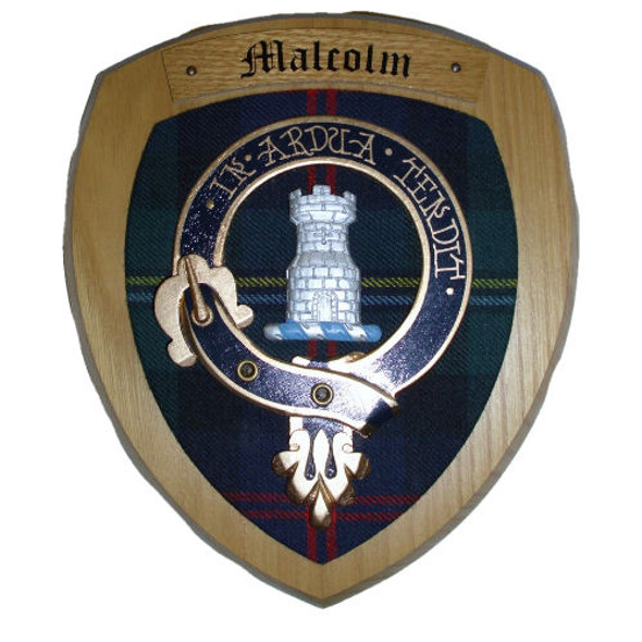 Malcolm Clan Crest Tartan 7 x 8 Woodcarver Wooden Wall Plaque 