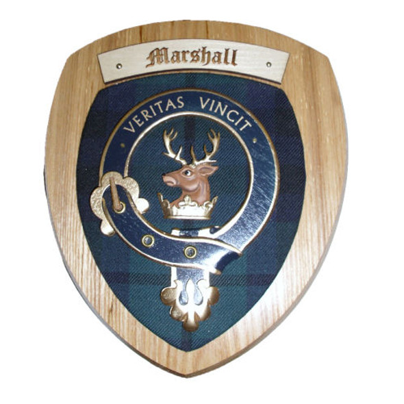 Marshall Clan Crest Tartan 7 x 8 Woodcarver Wooden Wall Plaque 