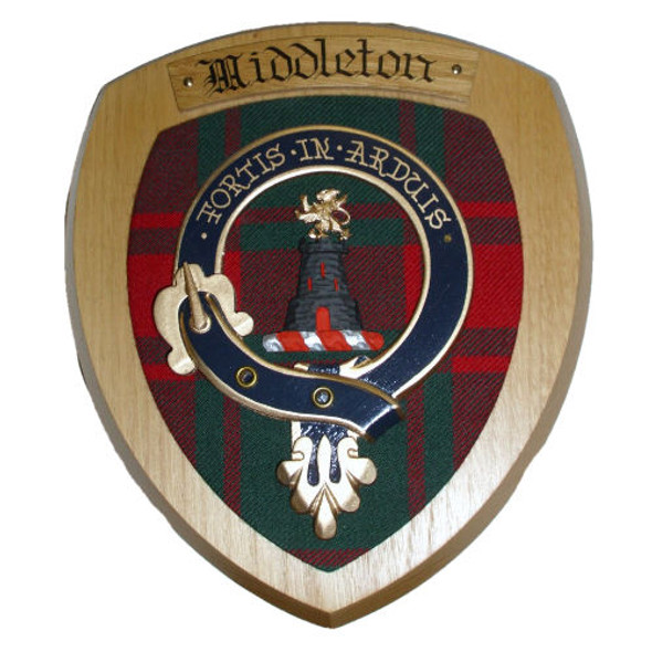 Middleton Clan Crest Tartan 7 x 8 Woodcarver Wooden Wall Plaque 